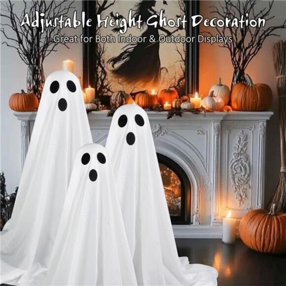 Halloween Decorations Outdoor Indoor, 2 Pack Spooky Ghost with Witch Hat, Scary - Picture 2 of 8